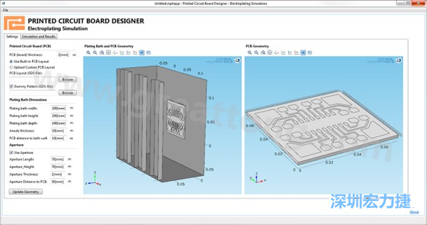 電鍍App允許PCB板設計人員導入不同的設計(包含或不含虛置圖形)，點擊計算，然后就能查看所仿真的厚度均勻性-深圳宏力捷