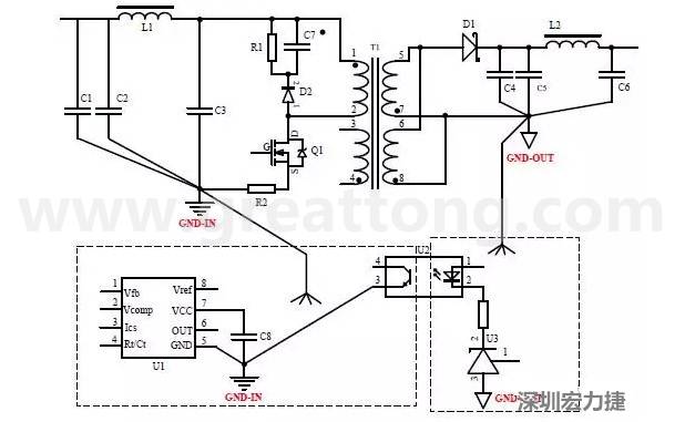 功率回路和控制回路要注意分開，采用單點接地方式